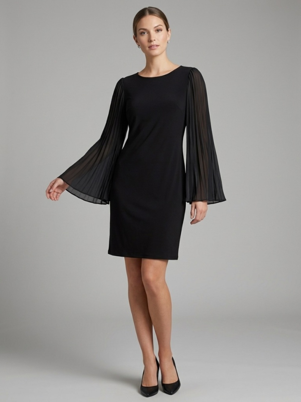 MSK Black Shift Mini Dress Sheer Bell Sleeves Classy Classic Glamorous Medium